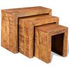 vidaXL Set de 3 mesitas apilables de madera maciza de mango