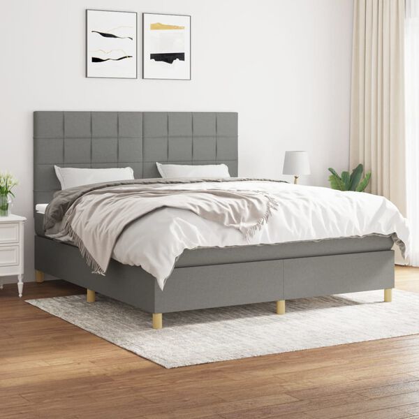 vidaXL Cama box spring con colch&oacute;n tela gris oscuro 160x200 cm