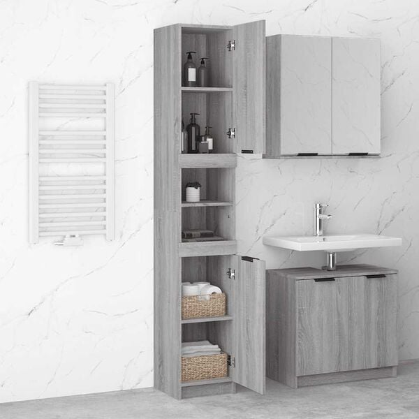 vidaXL Armario de ba&ntilde;o madera contrachapada gris Sonoma 32x34x188,5 cm