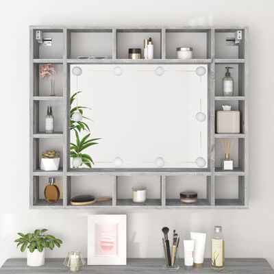 vidaXL Mueble con espejo y LED color gris Sonoma 91x15x76,5 cm