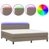 vidaXL Cama box spring colch&oacute;n y luces LED tela gris taupe 180x200 cm
