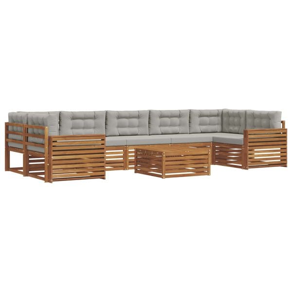 vidaXL Conjunto de sof&aacute;s de exterior 8 pcs Gris Natural y Claro
