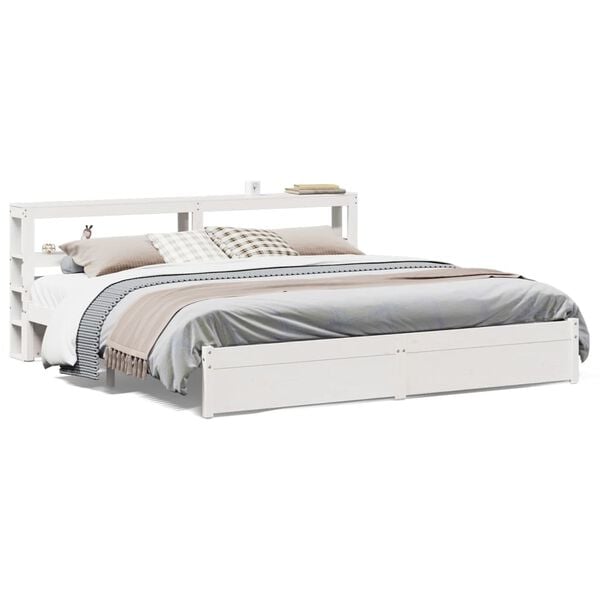 vidaXL Estructura de cama con cabecero sin colch&oacute;n blanco 200x200 cm