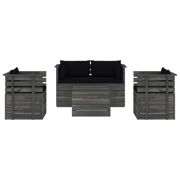 vidaXL Muebles de pal&eacute;s de jard&iacute;n 5 piezas cojines madera maciza pino