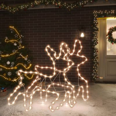 vidaXL Figura de reno Navidad con LED 2 uds blanco cálido 57x55x4,5 cm