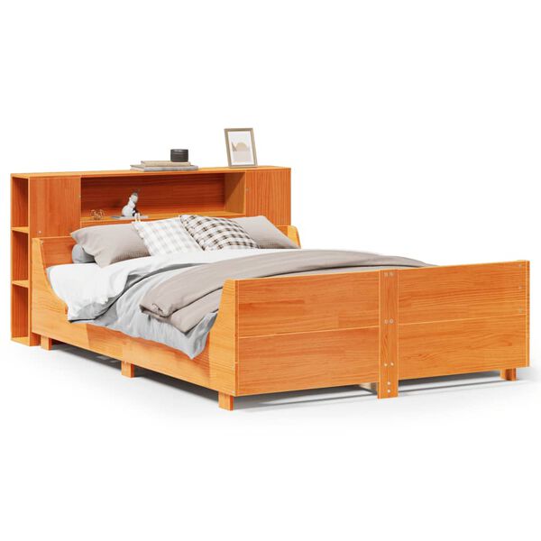 vidaXL Cama sin colch&oacute;n madera maciza de pino marr&oacute;n cera 140x190 cm