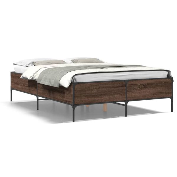 vidaXL Estructura cama madera ingenier&iacute;a metal marr&oacute;n roble 120x200 cm
