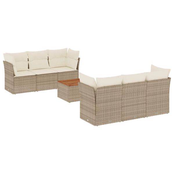 vidaXL Set sof&aacute;s de jard&iacute;n 7 piezas y cojines rat&aacute;n sint&eacute;tico beige