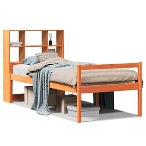 vidaXL Cama con estanter&iacute;a sin colch&oacute;n madera maciza marr&oacute;n 75x190 cm