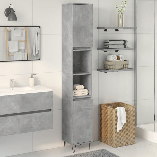 vidaXL Armario de ba&ntilde;o madera contrachapada gris hormig&oacute;n 30x30x190 cm