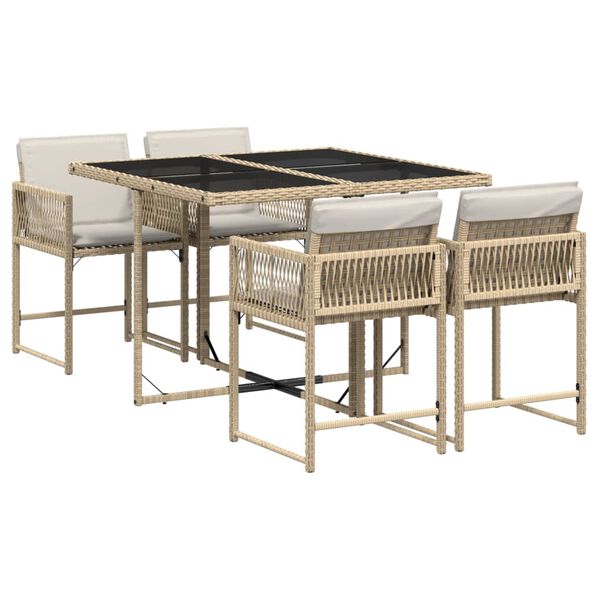 vidaXL Set comedor de jardín 5 pzas con cojines ratán sintético beige