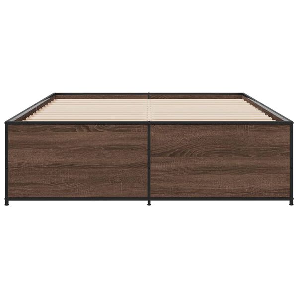 vidaXL Estructura cama madera ingenier&iacute;a metal marr&oacute;n roble 140x190 cm