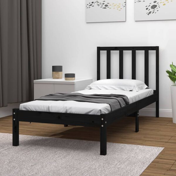 vidaXL Estructura de cama madera maciza de pino negro 75x190 cm