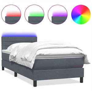vidaXL Cama box spring con colch&oacute;n y LED terciopelo gris oscuro 90x220 cm