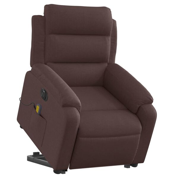vidaXL Sill&oacute;n masaje el&eacute;ctrico reclinable elevable tela marr&oacute;n oscuro