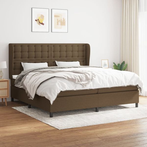 vidaXL Cama box spring con colch&oacute;n tela marr&oacute;n oscuro 200x200 cm