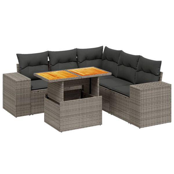 vidaXL Set de muebles de jard&iacute;n 6 pzas y cojines rat&aacute;n sint&eacute;tico gris