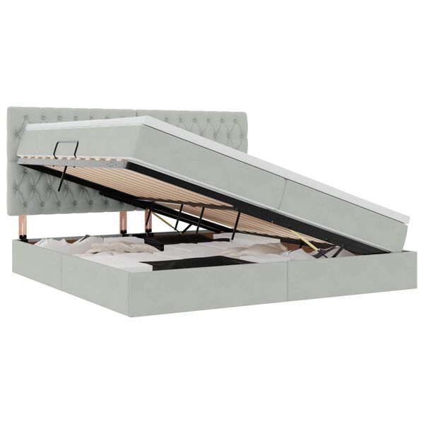 vidaXL Cama con almacenamiento y LED con LED Gris Claro 200 x 200 cm