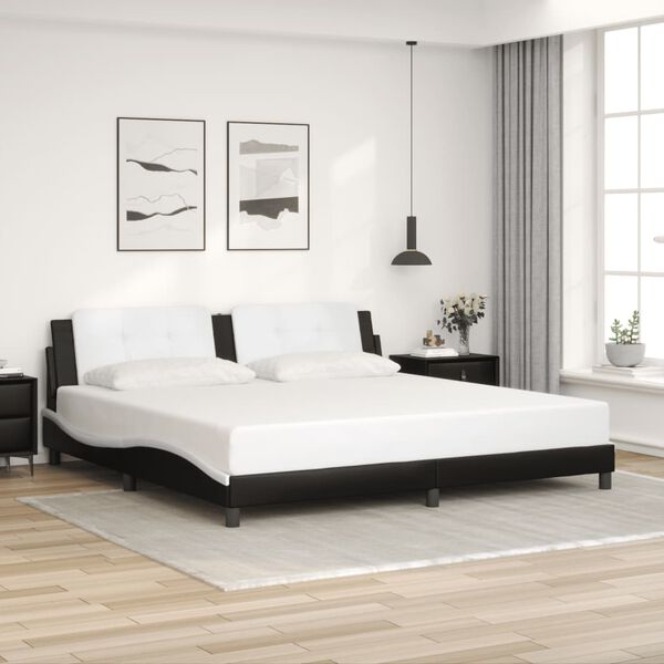 vidaXL Estructura de cama sin colch&oacute;n Zadar cuero sint&eacute;tico negro blanco 200x200 cm