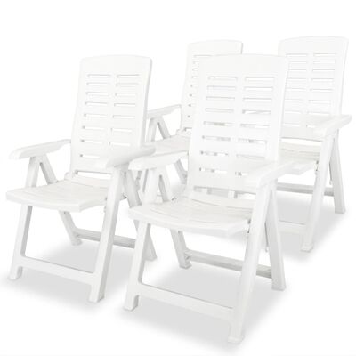 vidaXL Sillas de jardín reclinables 4 unidades plástico blanco