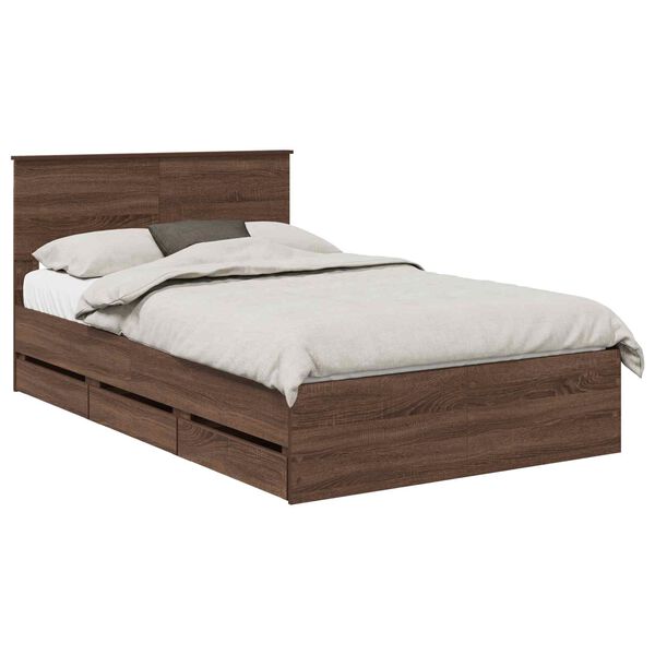 vidaXL Estructura de cama Roble Marr&oacute;n 135 x 190 cm Madera Ingenieril