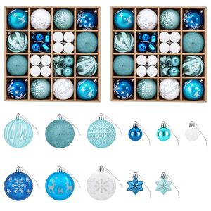 vidaXL Juego de bolas navide&ntilde;as 88 uds. Turquesa, azul oscuro y blanco