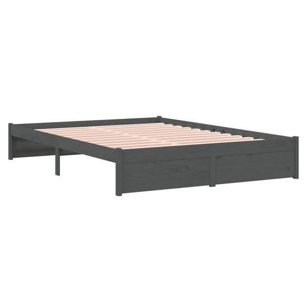 vidaXL Estructura de cama sin colch&oacute;n madera maciza gris 140x190 cm