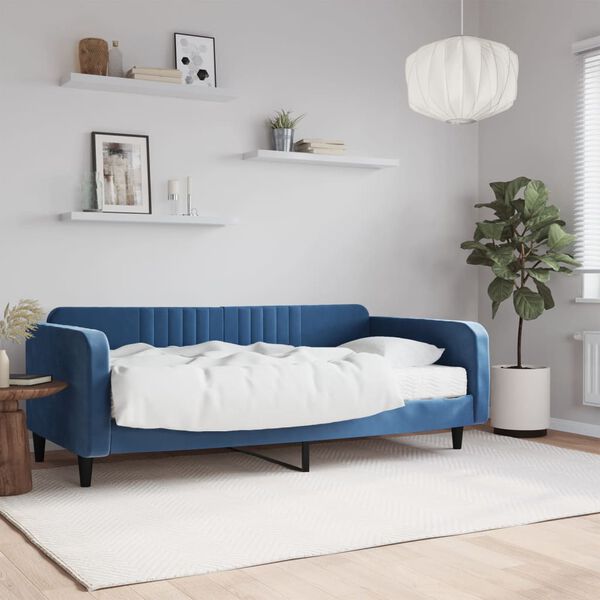 vidaXL Sof&aacute; cama con colch&oacute;n terciopelo azul 100x200 cm