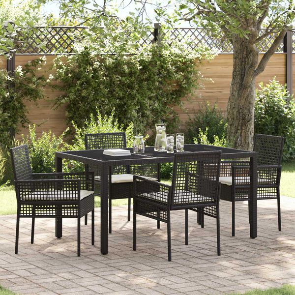 vidaXL Conjunto de Comedor de Jard&iacute;n 5 pcs Negro rat&aacute;n sint&eacute;tico