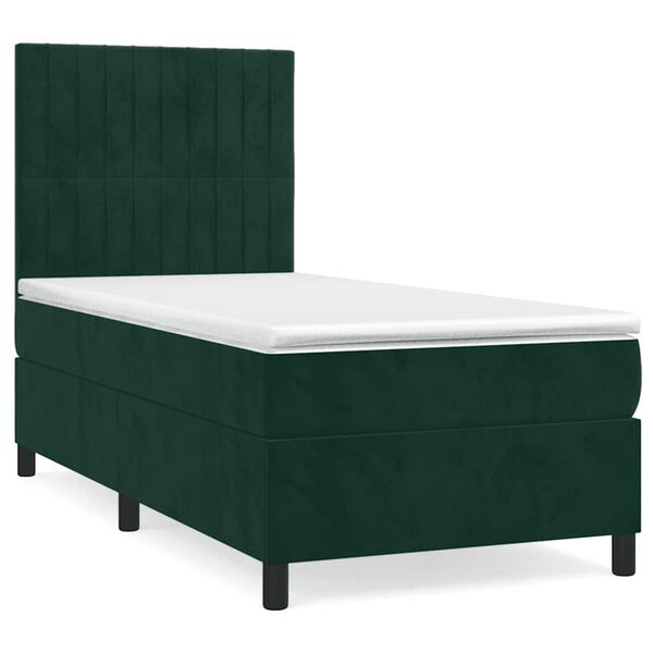 vidaXL Cama box spring con colch&oacute;n terciopelo verde oscuro 80x200 cm