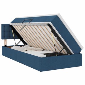 vidaXL Cama con almacenamiento y LED con colch&oacute;n Azul 90 x 200 cm tela