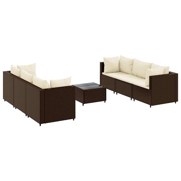 vidaXL Set muebles de jard&iacute;n 7 piezas y cojines rat&aacute;n sint&eacute;tico marr&oacute;n