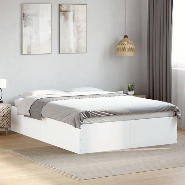 vidaXL Estructura de cama madera de ingenier&iacute;a blanca 135x190 cm