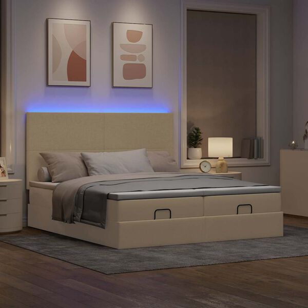 vidaXL Estructura de cama otomana con colchones tela crema 200x200cm