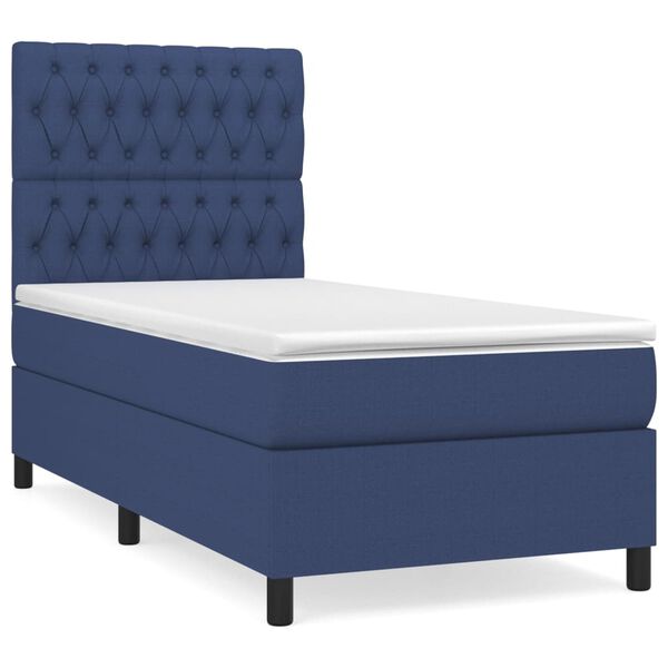 vidaXL Cama box spring con colch&oacute;n tela azul 90x190 cm
