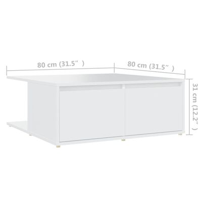 vidaXL Mesa de centro madera contrachapada blanco 80x80x31 cm