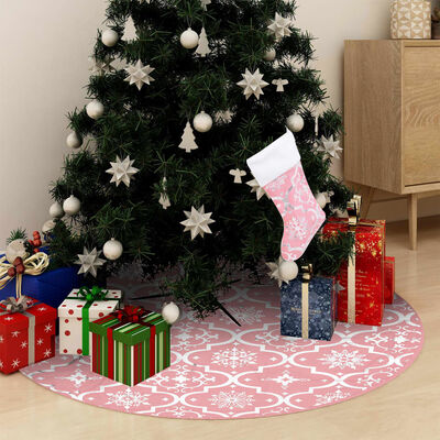 vidaXL Falda del árbol de Navidad de lujo con calcetín tela rosa 150cm