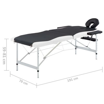 vidaXL Camilla de masaje plegable 2 zonas aluminio negro y blanco