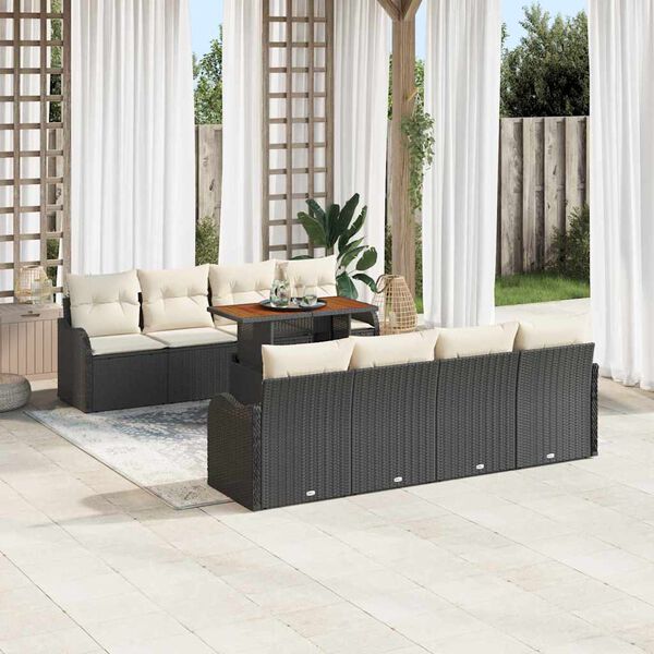 vidaXL Conjunto de sofá de jardín 9 pcs Negro Poliratán
