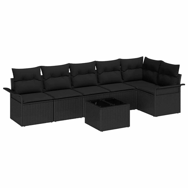 vidaXL Conjunto de sof&aacute; de jard&iacute;n 7 pcs Negro rat&aacute;n sint&eacute;tico