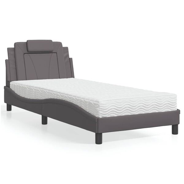 vidaXL Cama Viana con colch&oacute;n cuero sint&eacute;tico gris 80x200 cm