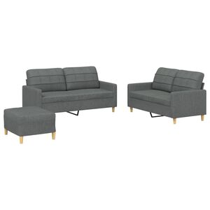 vidaXL Juego de sof&aacute;s con cojines 3 piezas tela gris oscuro