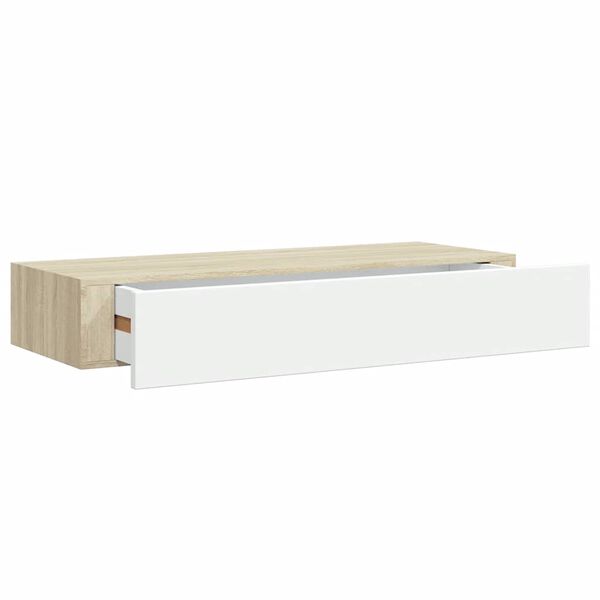 vidaXL Estante de pared con cajón de MDF (roble y blanco, 60 x 23,5 x 10 cm)