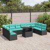 vidaXL Conjunto de sof&aacute; de jard&iacute;n 11 pcs Negro y azul rat&aacute;n sint&eacute;tico
