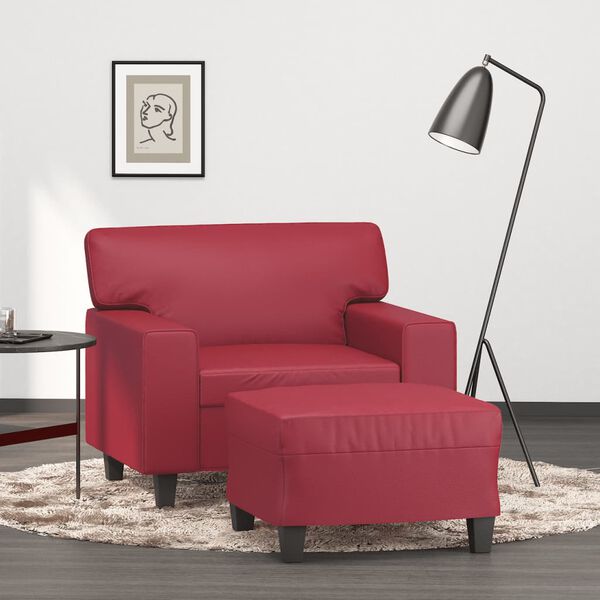 vidaXL Sill&oacute;n con taburete cuero sint&eacute;tico rojo tinto 60 cm