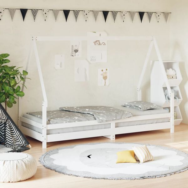 vidaXL Estructura de cama para ni&ntilde;os madera de pino blanco 90x200 cm