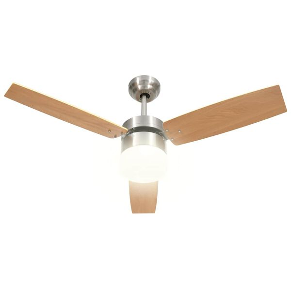 vidaXL Ventilador de techo con luz con mando marr&oacute;n claro 108 cm