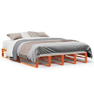 vidaXL Cama sin colch&oacute;n madera maciza de pino marr&oacute;n cera 140x190 cm