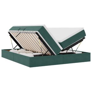 vidaXL Cama con almacenamiento y colch&oacute;n Verde oscuro 200 x 200 cm