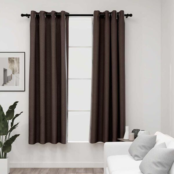 vidaXL Cortinas opacas ojales look de lino 2 pzas gris topo 140x175 cm